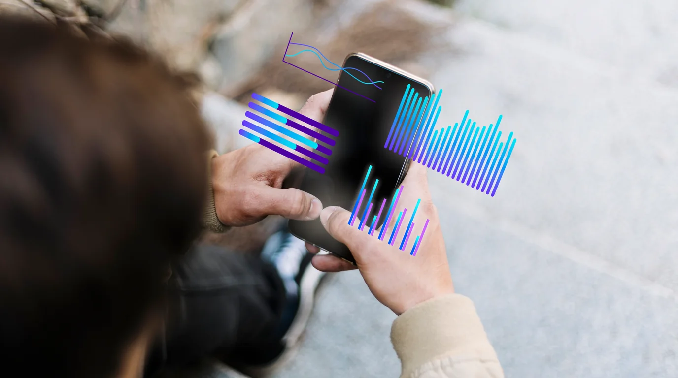 Smartphone moderno con onde sonore di registrazione audio e interfaccia vocale ad alta tecnologia