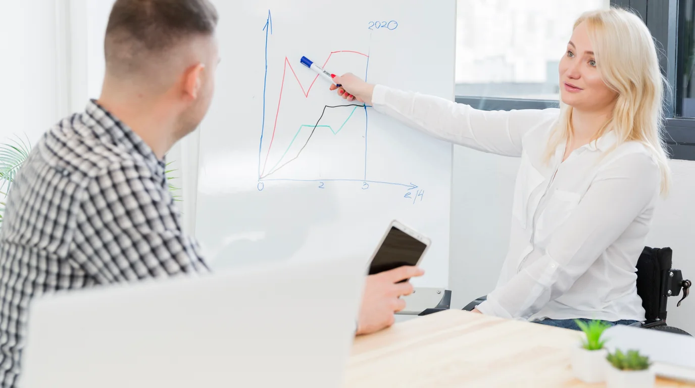 Modern tech office glass meeting room whiteboard with architecture diagrams