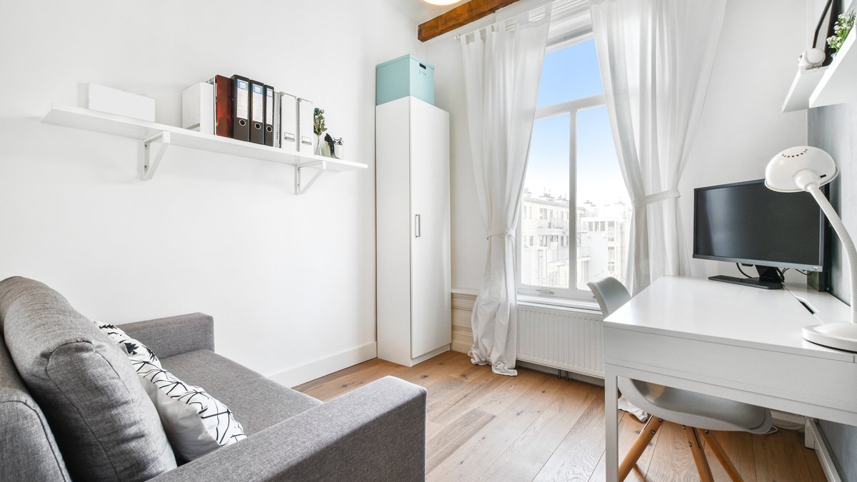 Modern shared apartment student study room and bedroom under privacy and surveillance audit