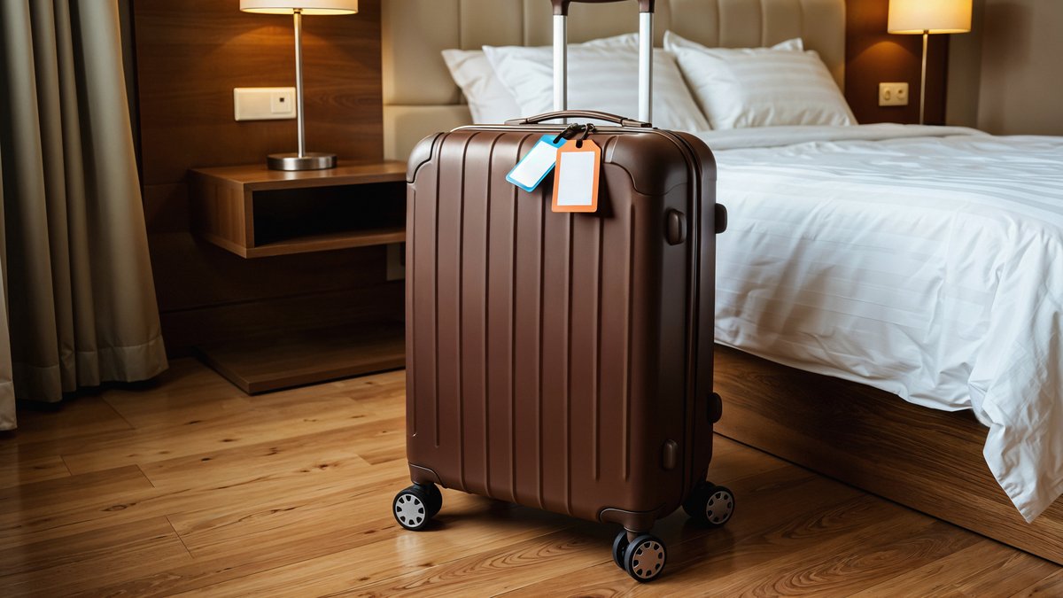 Modern hotel bedroom wardrobe closet and luggage suitcase during counter-surveillance audit