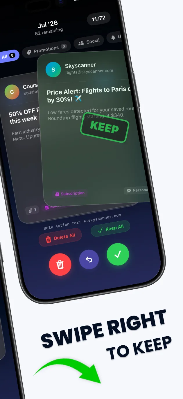 Swipe Email Cleaner - Individuelle Einstellungen auf dem iPhone