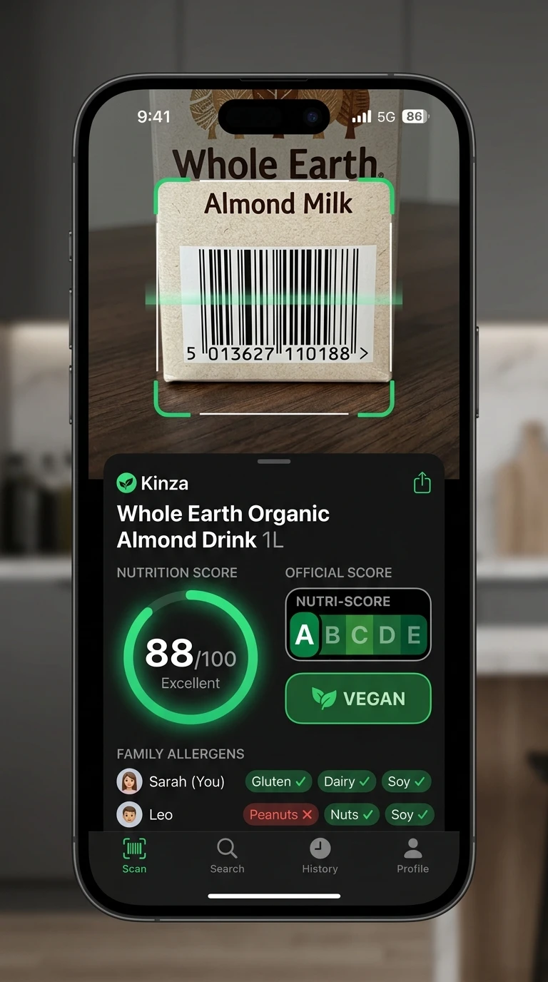 Kinza - Live Barcode & Label Scanner with Health Score