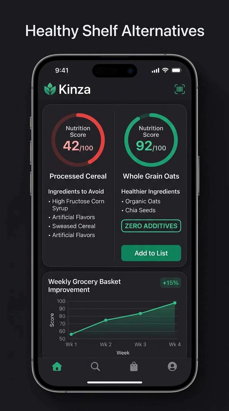 Kinza - Healthy Shelf Alternatives & Weekly Basket Score